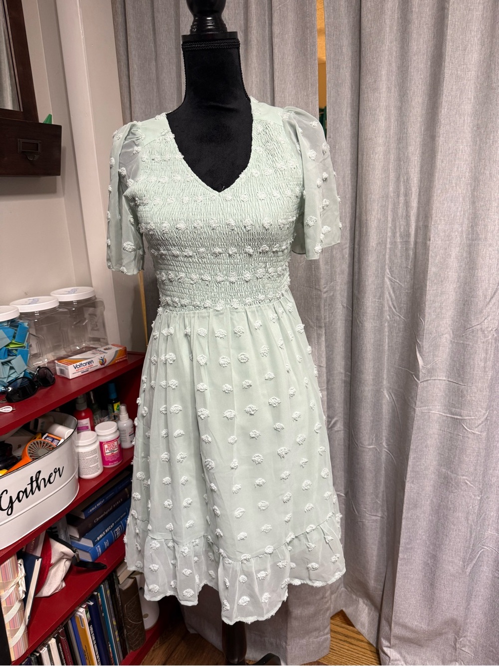 Smocked Midi Dress in Soft Mint